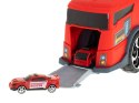 TRANSPORTER CIĘŻARÓWKA TIR 2W1 PARKING LAWETA + 3 AUTA CZERWONA