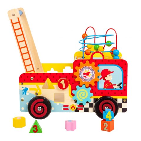 Drewniany pchacz edukacyjny straż pożarna + klocki Ecotoys