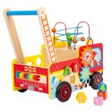 Drewniany pchacz edukacyjny straż pożarna + klocki Ecotoys