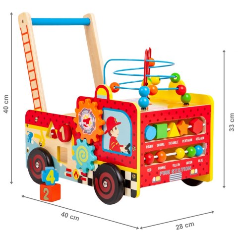 Drewniany pchacz edukacyjny straż pożarna + klocki Ecotoys