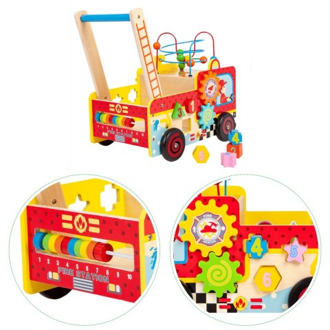 Drewniany pchacz edukacyjny straż pożarna + klocki Ecotoys