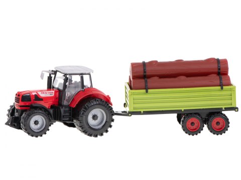 TRAKTOR CIĄGNIK POJAZD ROLNICZY Z PRZYCZEPĄ + PALE DRZEWNE