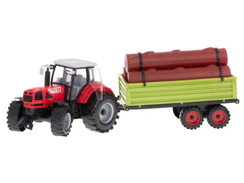 TRAKTOR CIĄGNIK POJAZD ROLNICZY Z PRZYCZEPĄ + PALE DRZEWNE