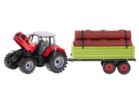 TRAKTOR CIĄGNIK POJAZD ROLNICZY Z PRZYCZEPĄ + PALE DRZEWNE