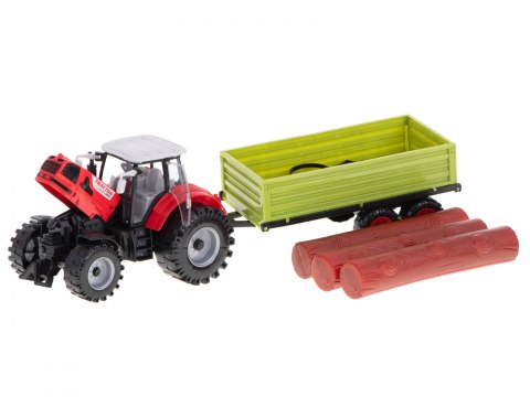 TRAKTOR CIĄGNIK POJAZD ROLNICZY Z PRZYCZEPĄ + PALE DRZEWNE