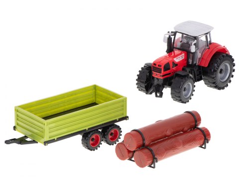 TRAKTOR CIĄGNIK POJAZD ROLNICZY Z PRZYCZEPĄ + PALE DRZEWNE
