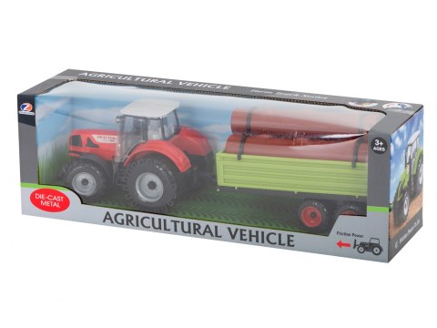 TRAKTOR CIĄGNIK POJAZD ROLNICZY Z PRZYCZEPĄ + PALE DRZEWNE