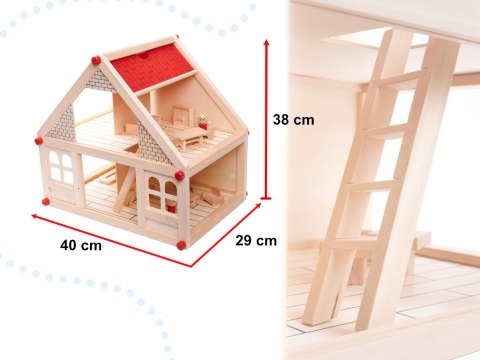 DOMEK DLA LALEK DREWNIANY + MEBELKI I LUDZIKI 40CM