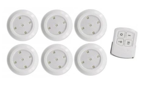 LAMPKA BEZPRZEWODOWA LAMPKI LED NA BATERIE 6SZT. + PILOT