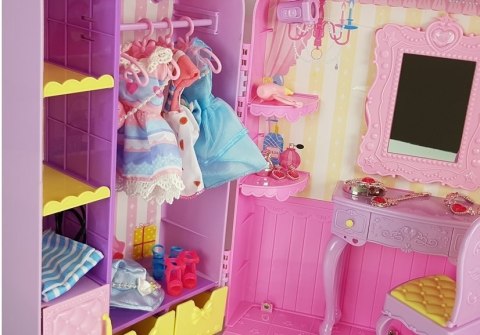 GARDEROBA ZE ŚWIATŁEM I LUSTREM LALKA 26 CM ZESTAW UBRAŃ AKCESORIA