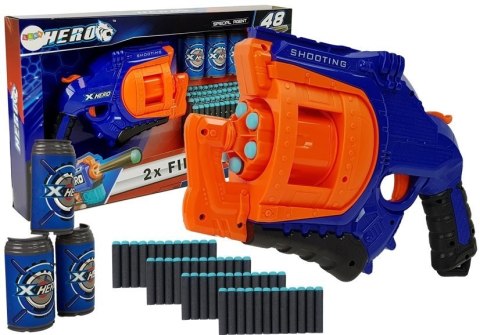 PISTOLET NA PIANKOWE NABOJE 48 SZTUK OBROTOWY MAGAZYNEK NIEBIESKO- POMARAŃCZOWY