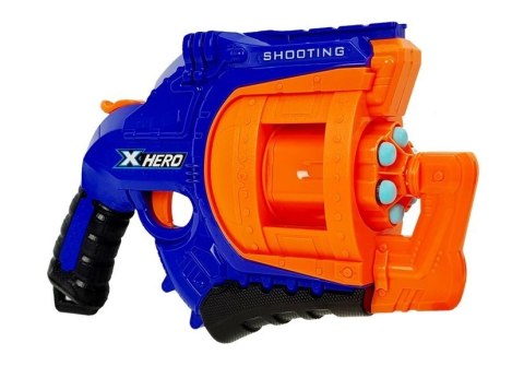 PISTOLET NA PIANKOWE NABOJE 48 SZTUK OBROTOWY MAGAZYNEK NIEBIESKO- POMARAŃCZOWY