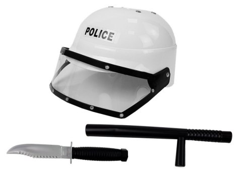 STRÓJ ZESTAW POLICJANT PRZEBRANIE KOSTIUM DLA DZIECKA KASK KAJDANKI KRÓTKOFALÓWKA PAŁKA POLICYJNA