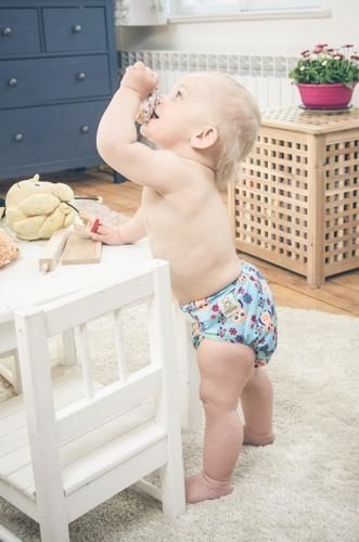 Pieluszka "Niebieskie Sówki" z podwójną gumką, napy