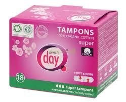 Tampony 100% certyfikowanej bawełny ekologicznej, SUPER 18 szt., Gentle Day