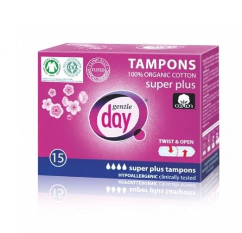 Tampony 100% certyfikowanej bawełny ekologicznej, SUPER PLUS 15 szt., Gentle Day