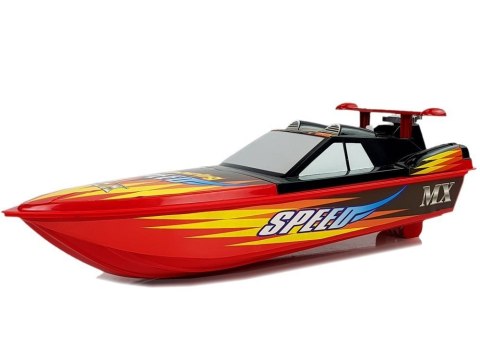 ŁÓDŹ MOTORÓWKA NA BATERIE CZERWONO- ŻÓŁTO- CZARNA 4 KIERUNKI 40 CM