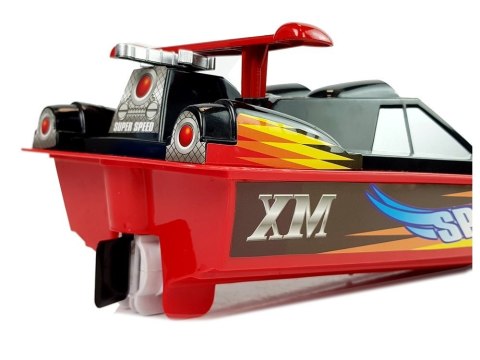 ŁÓDŹ MOTORÓWKA NA BATERIE CZERWONO- ŻÓŁTO- CZARNA 4 KIERUNKI 40 CM