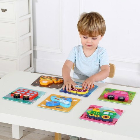 TOOKY TOY Drewniane Klocki Układanka Puzzle Zestaw 33 El. + 6 Planszy