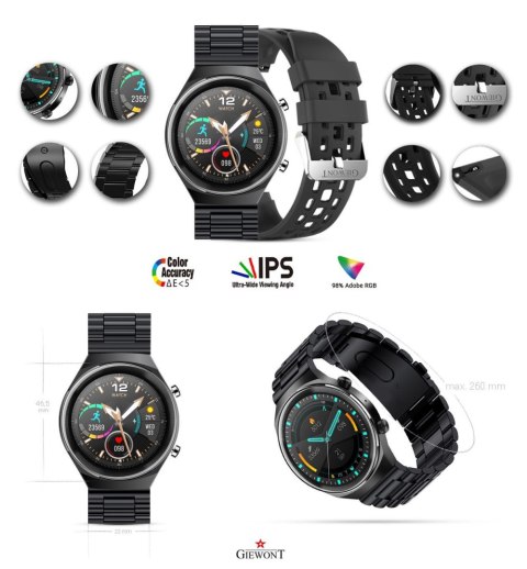 Smartwatch Giewont GW440-1 Czarny + Pasek Czarny Silikonowy