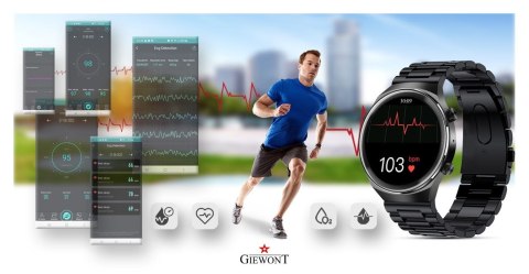 Smartwatch Giewont GW440-1 Czarny + Pasek Czarny Silikonowy