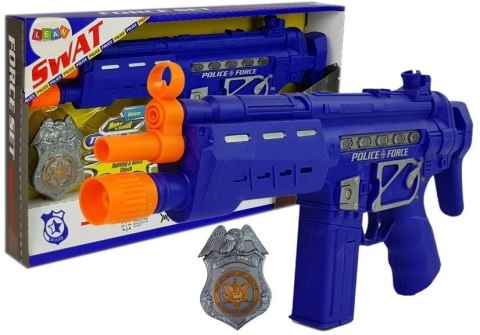 ZESTAW POLICYJNY PISTOLET ODZNAKA GRANATOWY DŹWIĘK EFEKTY ŚWIETLNE 37CM