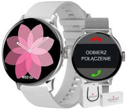 Smartwatch Damski Giewont GW330-2 Srebrny-Szary Pasek Silikonowy + Srebrna Bransoleta