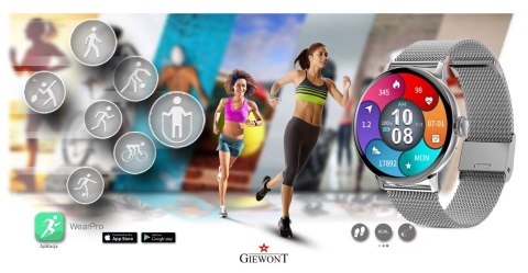 Smartwatch Damski Giewont GW330-2 Srebrny-Szary Pasek Silikonowy + Srebrna Bransoleta