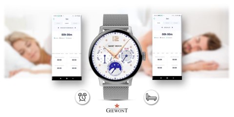 Smartwatch Damski Giewont GW330-2 Srebrny-Szary Pasek Silikonowy + Srebrna Bransoleta