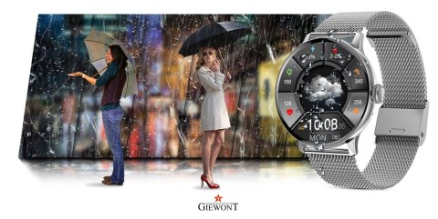 Smartwatch Damski Giewont GW330-2 Srebrny-Szary Pasek Silikonowy + Srebrna Bransoleta
