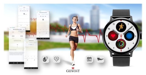 Smartwatch Damski Giewont GW330-3 Czarny-Czarny Pasek Silikonowy + Czarna Bransoleta