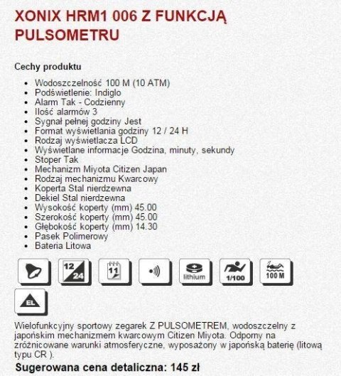 ZEGAREK MĘSKI XONIX HRM1-005 - PULSOMETR (zk038e)
