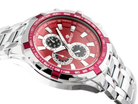 ZEGAREK MĘSKI PERFECT - MILTON - silver/red (zp112g)