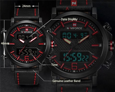 ZEGAREK MĘSKI NAVIFORCE - NF9135 (zn076c) - black/red + box
