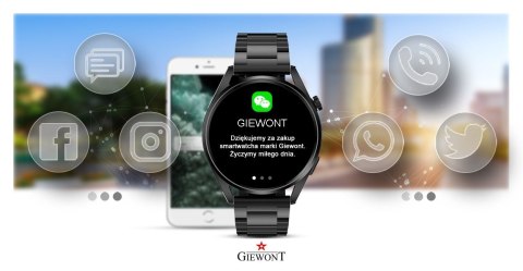 Smartwatch Giewont GW450-3 Czarny + Pasek Brązowy Skórzany