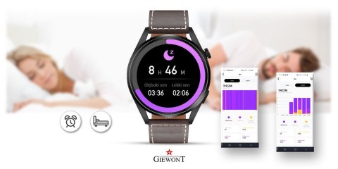 Smartwatch Giewont GW450-3 Czarny + Pasek Brązowy Skórzany