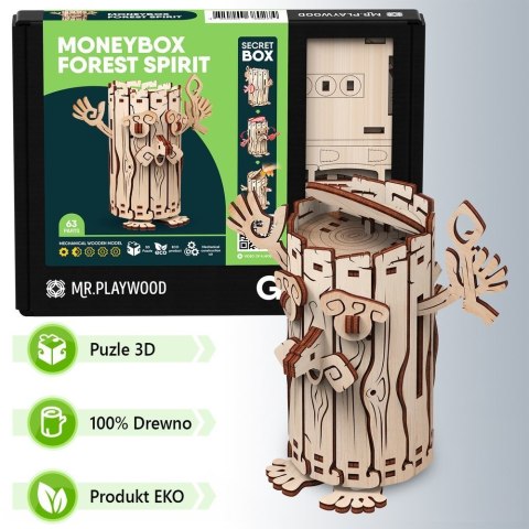 Mr.Playwood Drewniane Puzzle 3D - Skarbonka Leśny Duch