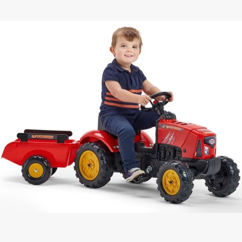 FALK Traktor na Pedały Supercharger z Przyczepą i Otwieraną Maską Czerwony 2-5 lat