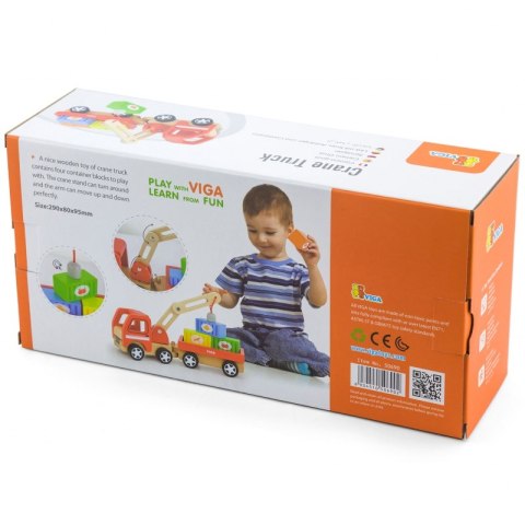 VIGA Drewniany Dźwig Samochód Ciężarówka z Kontenerami Magnes Montessori 18 m+