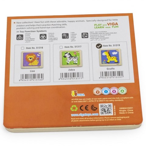 VIGA Drewniane Puzzle Układanka Edukacyjna Żyrafa 4 el. Montessori