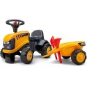 FALK Traktorek Jeździk JCB Pomarańczowy Z Przyczepką Łopatka Grabki