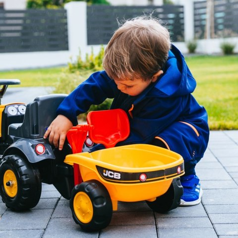 FALK Traktorek Jeździk JCB Pomarańczowy Z Przyczepką Łopatka Grabki