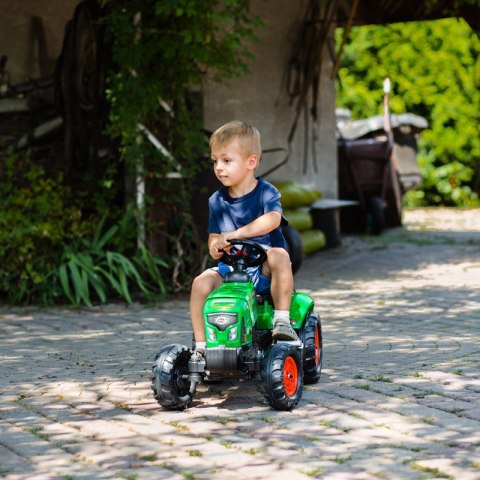 FALK Traktorek Supercharger Zielony Otwierana Maska z Przyczepką od 2 Lat