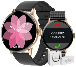 Smartwatch Damski Giewont GW330-5 Różowe Złoto-Czarny Pasek Silikonowy + Czarna Bransoleta