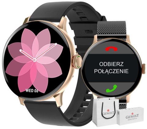 Smartwatch Damski Giewont GW330-5 Różowe Złoto-Czarny Pasek Silikonowy + Czarna Bransoleta