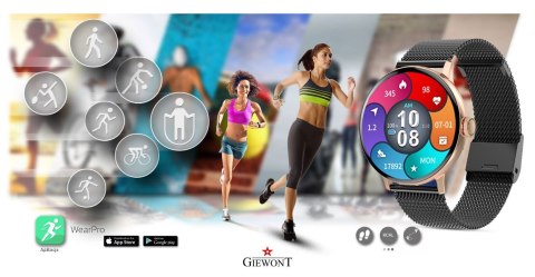 Smartwatch Damski Giewont GW330-5 Różowe Złoto-Czarny Pasek Silikonowy + Czarna Bransoleta