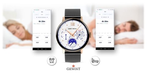 Smartwatch Damski Giewont GW330-5 Różowe Złoto-Czarny Pasek Silikonowy + Czarna Bransoleta