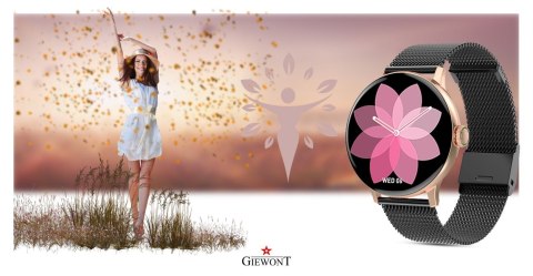 Smartwatch Damski Giewont GW330-5 Różowe Złoto-Czarny Pasek Silikonowy + Czarna Bransoleta