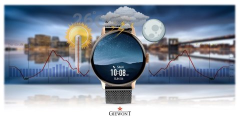 Smartwatch Damski Giewont GW330-5 Różowe Złoto-Czarny Pasek Silikonowy + Czarna Bransoleta