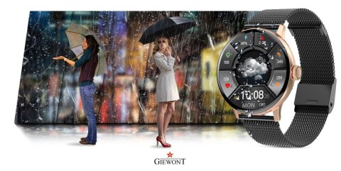 Smartwatch Damski Giewont GW330-5 Różowe Złoto-Czarny Pasek Silikonowy + Czarna Bransoleta